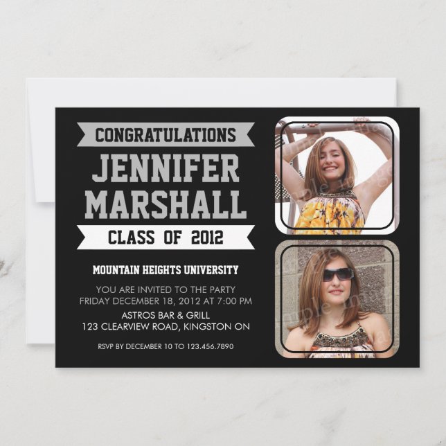 Banners and Photo Cutouts Grad Invitation - Black (Front)