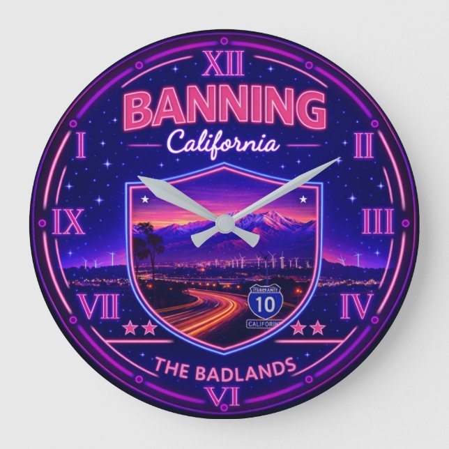 Banning California Neon Mountain  Large Clock (Front)