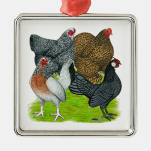 Bantam Hen Quartet Metal Ornament