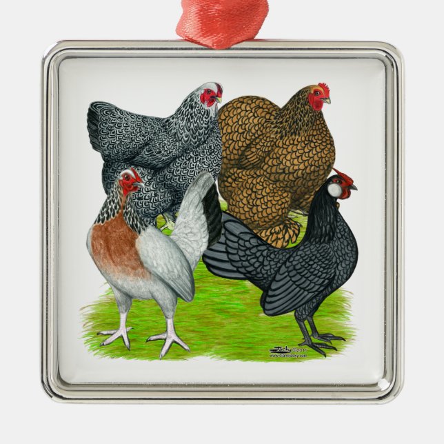 Bantam Hen Quartet Metal Ornament (Front)