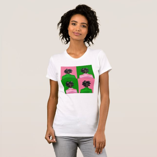 Bantu Knots. Pink & Green T-Shirt (Front Full)