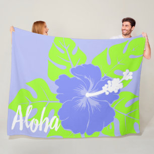 Banzai Beach Hawaiian Hibiscus Floral Aloha - Peri Fleece Blanket
