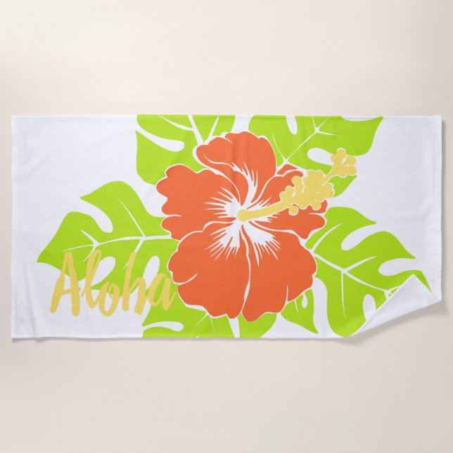 Banzai Beach Hawaiian Hibiscus Floral - Papaya Beach Towel (Front)