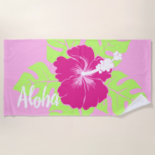 Banzai Beach Hawaiian Hibiscus Floral - Pink Towel
