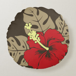 Banzai Beach Hawaiian Hibiscus Reversible Round Cushion