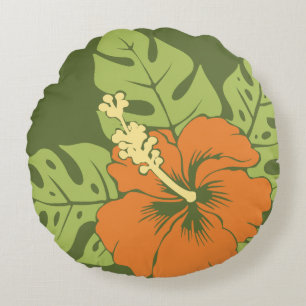 Banzai Beach Hawaiian Hibiscus Reversible Round Cushion