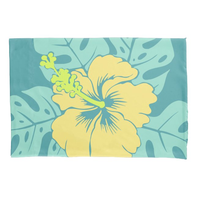 Banzai Beach Hawaiian Hibiscus Reversible Stripe Pillowcase (Front)