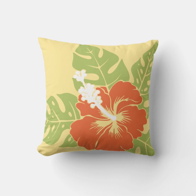 Banzai Beach Hawaiian Hibiscus Square Pillows (Front)