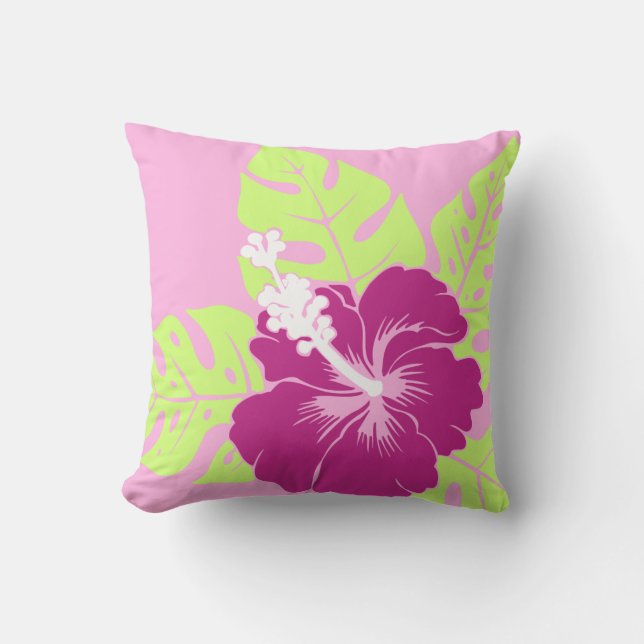 Banzai Beach Hawaiian Hibiscus Square Pillows (Front)