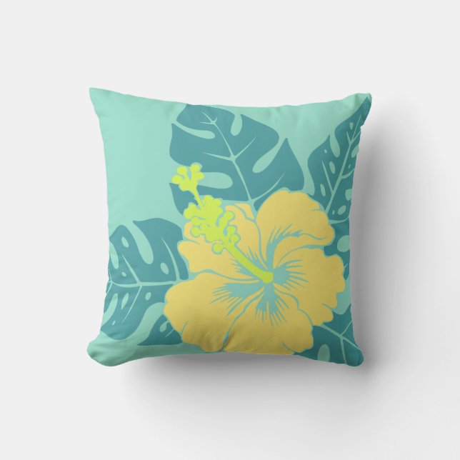 Banzai Beach Hawaiian Hibiscus Square Pillows (Front)