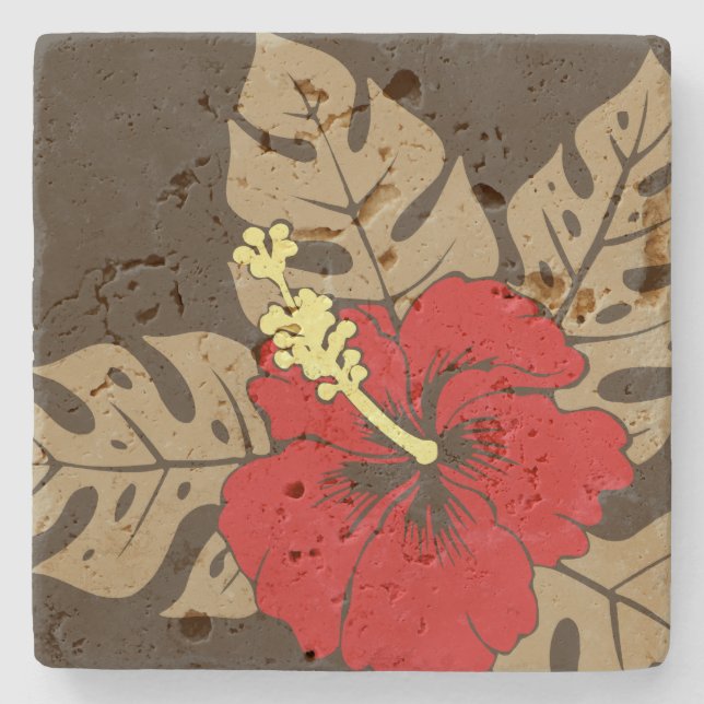 Banzai Beach Hawaiian Hibiscus Tiki Bar Coasters (Front)