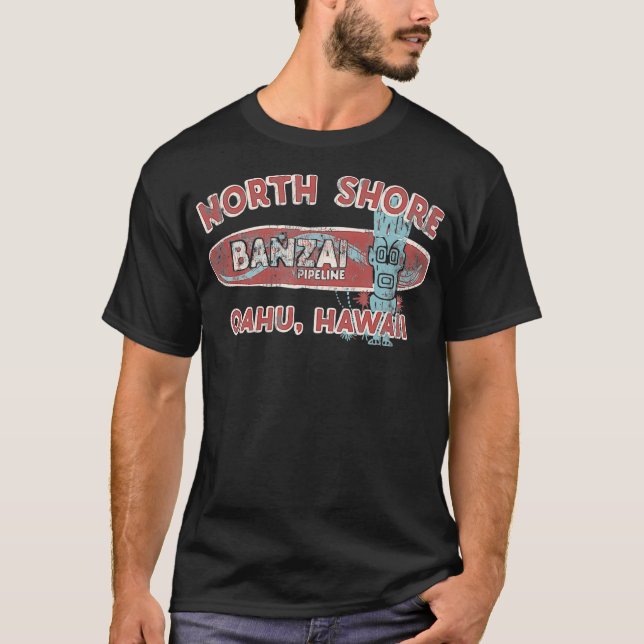 Banzai Pipeline Surfer   Hand Drawn Retro Surf T-Shirt (Front)