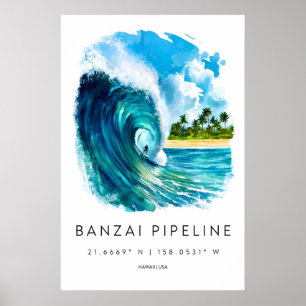 Banzai Pipeline watercolor poster Watercolor 1