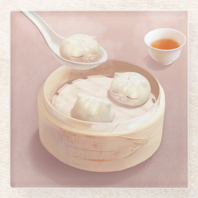 Bao Baby – Tea Time Bao Buddies Glass Coaster (Front)