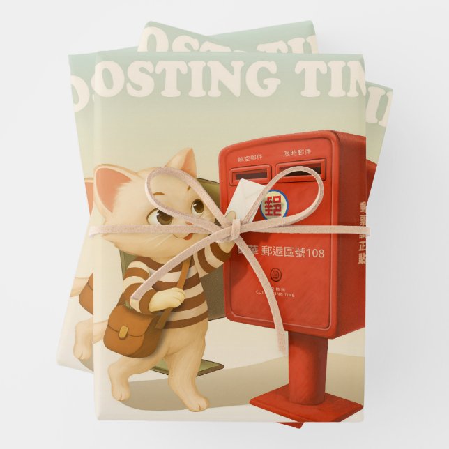 Bao Bao: Posting Time with Retro Taiwan Mailbox Wrapping Paper Sheet (In situ)