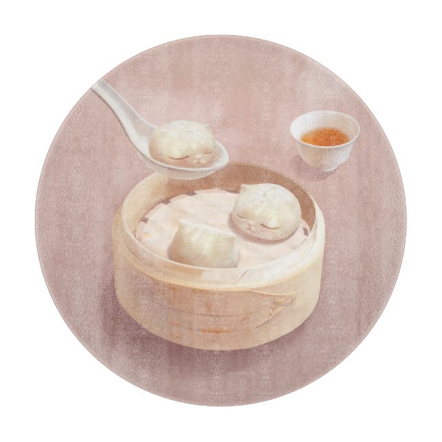Bao Buddies: Cute Cat Dumplings in Steamer Cutting Board (Front)