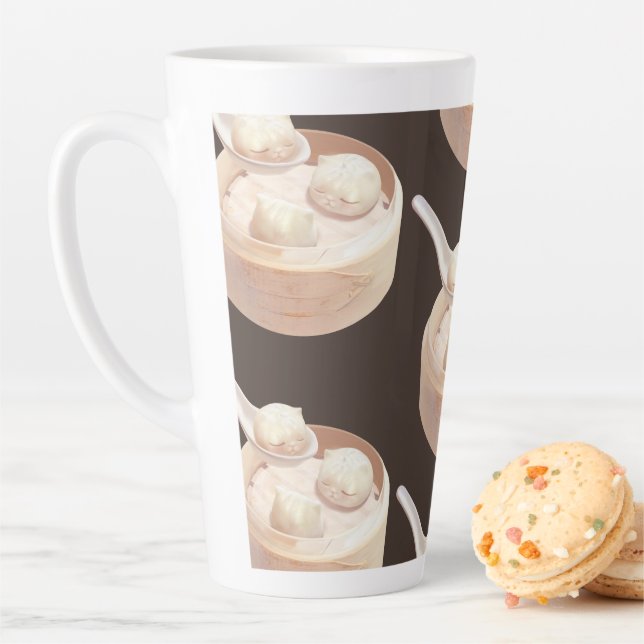 Bao Buddies: Cute Cat Dumplings in Steamer Latte Mug (In Situ)