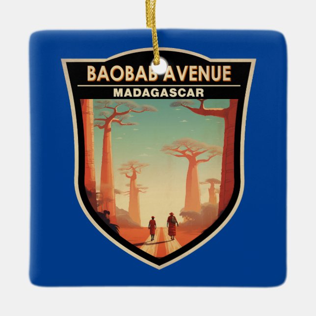Baobab Avenue Madagascar Travel Badge Ceramic Ornament (Front)