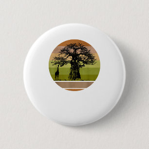Baobab Tree and Giraffe Retro African Sunset 6 Cm Round Badge