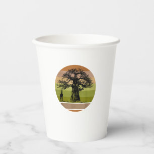 Baobab Tree and Giraffe Retro African Sunset  Paper Cups