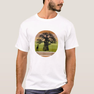 Baobab Tree and Giraffe Retro African Sunset  T-Shirt