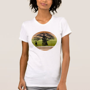 Baobab Tree and Giraffe Retro African Sunset T-Shirt