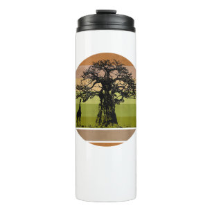 Baobab Tree and Giraffe Retro African Sunset  Thermal Tumbler