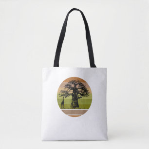 Baobab Tree and Giraffe Retro African Sunset Tote Bag