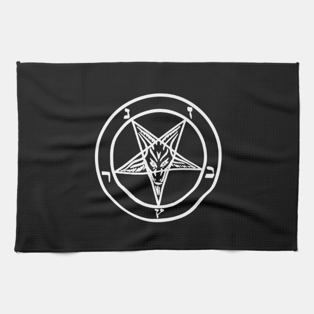 Baphomet Inverted Pentagram Goat Satanic Logo Tea Towel (Horizontal)