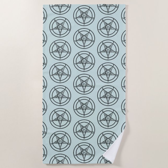 Baphomet Pentagram Blue Satanic Beach Towel (Front)