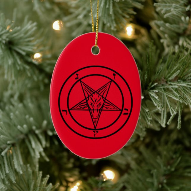 Baphomet Pentagram Satanic Christmas Ceramic Ornament (Tree)