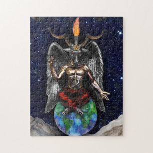 Baphomet Sabbatical Goat Black Night Earth Jigsaw Puzzle