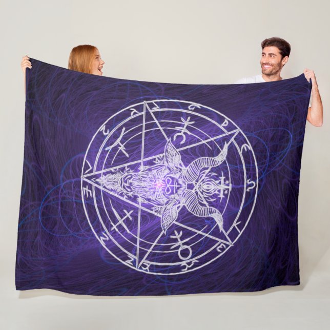 Baphomet Void Energy Black Light Fleece Blanket (In Situ)