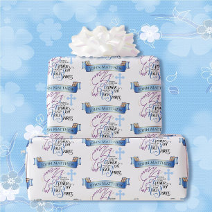 Baptised Holy Spirit Boy's Blue White Cross Dove Wrapping Paper