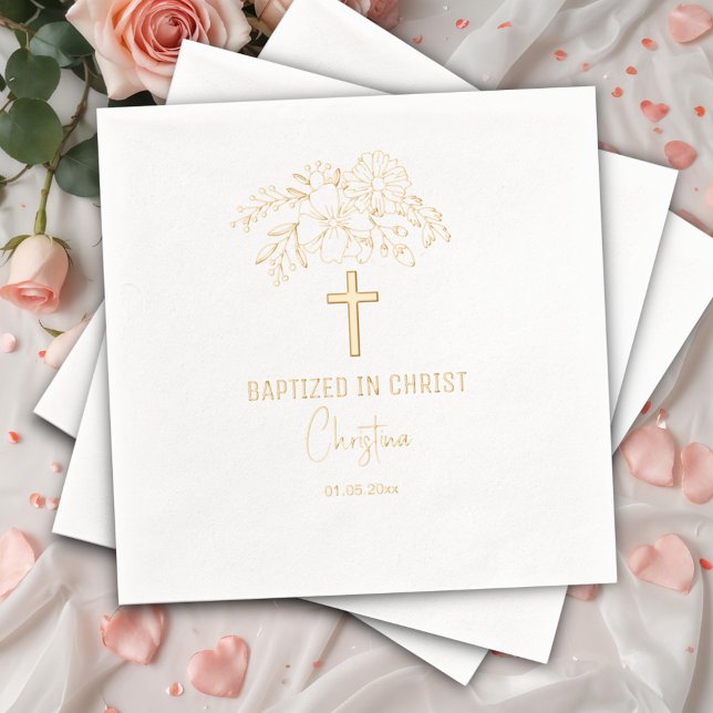 Baptised in Christ Floral Cross Religious Event  Foil Napkins (Creator Uploaded)