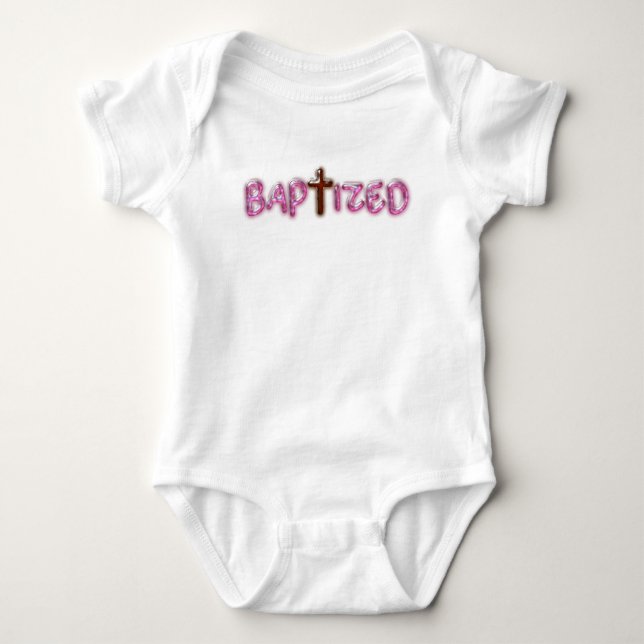 Baptised - Pink Cross Baby Bodysuit - Baptism Gift (Front)