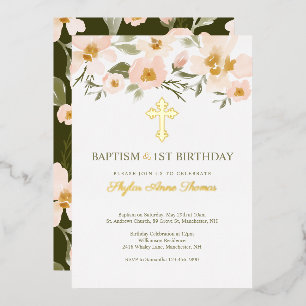 Baptism & 1St Birthday Elegant Watercolor Florals