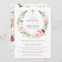 Baptism 1st Birthday Pink Floral Marble Cross Girl