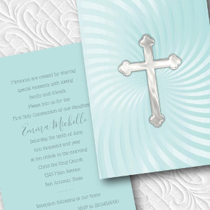 Baptism 1st Communion Confirmation Aqua Pearl Invitation