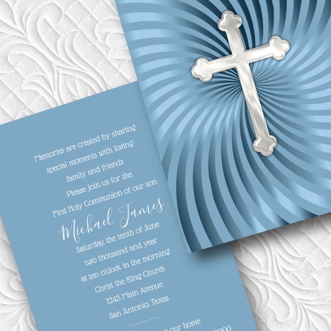 Baptism 1st Communion Confirmation Blue Pearl Invitation (Creator Uploaded)