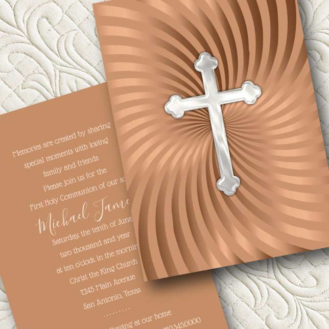Baptism 1st Communion Confirmation Copper Pearl Invitation (Creator Uploaded)