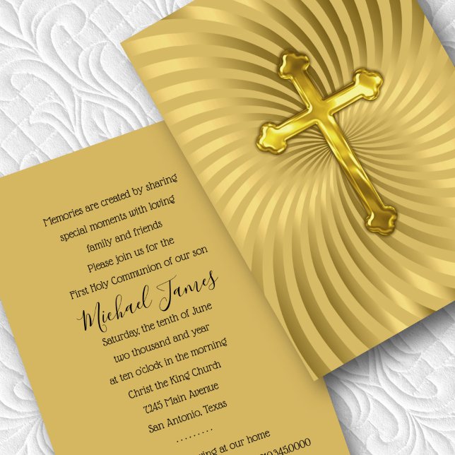 Baptism 1st Communion Confirmation Gold  Invitation (Creator Uploaded)