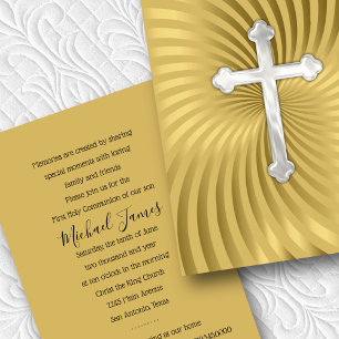 Baptism 1st Communion Confirmation Gold Pearl Invitation