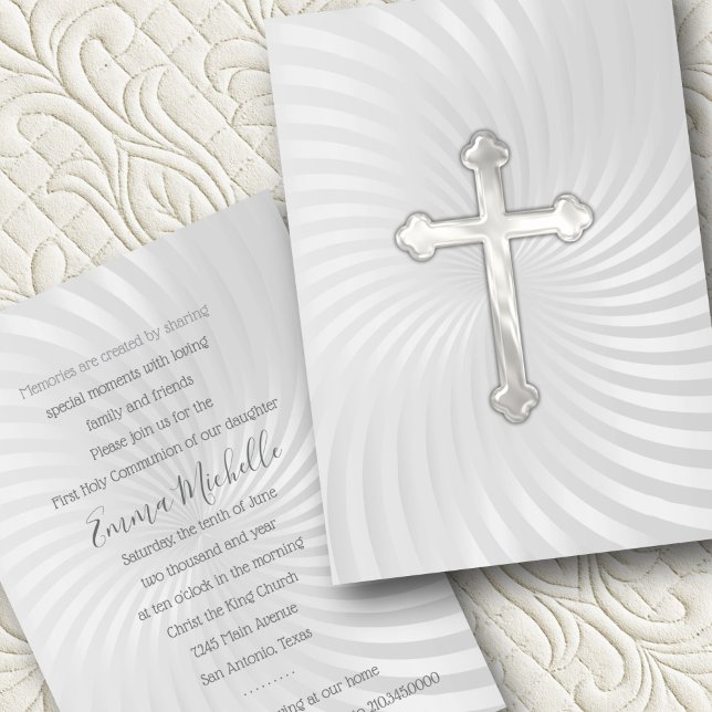 Baptism 1st Communion Confirmation Light Grey Invitation (Creator Uploaded)