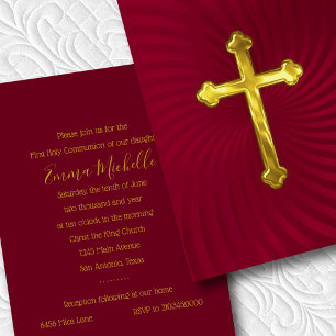Baptism 1st Communion Confirmation Red Gold Invitation