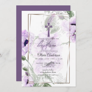 BAPTISM   Amethyst Floral Cross Invitation