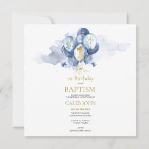 Baptism and 1st Birthday Navy & Gold Invitation