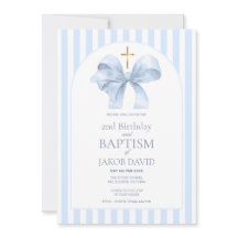 Baptism and 2nd Birthday Invitation, Blue Stripe 