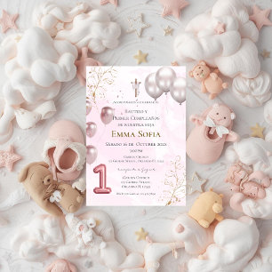Baptism and first birthday invitation with balloon