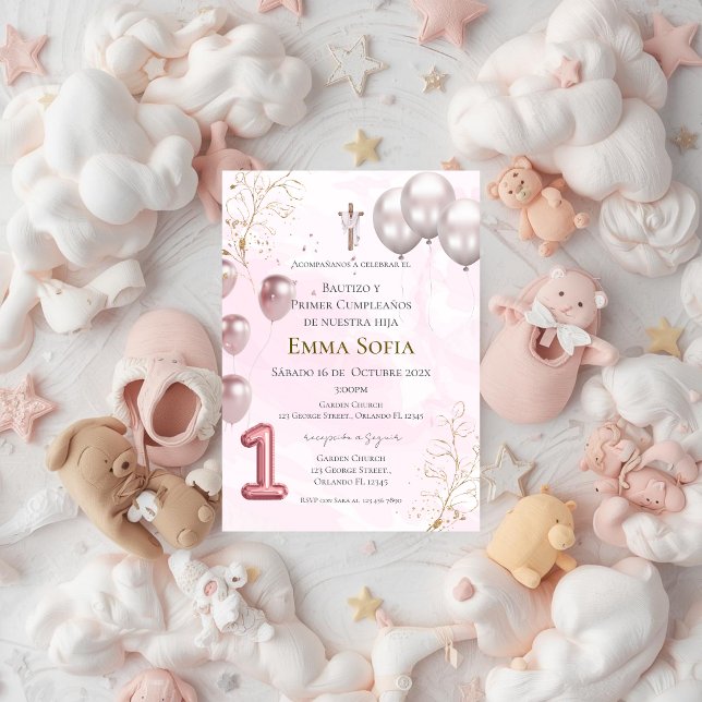 Baptism and first birthday invitation with balloon (Creator Uploaded)